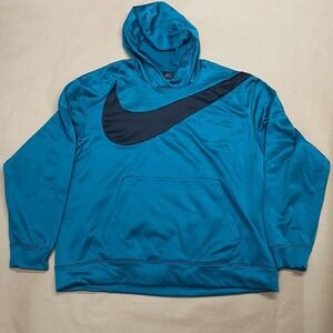 RARE - Nike Dri-Fit Men's Therma Hoodie Teal Loose Fit Large Swoosh Pullover XXL